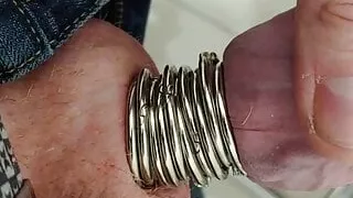 Many Cock rings stuck on my cock
