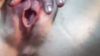 Pale gf rubbing her pink pussy