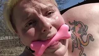 Gagged and Horny Outdoors