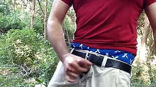 Public jerking off in the woods. Wanking in the field, cum.