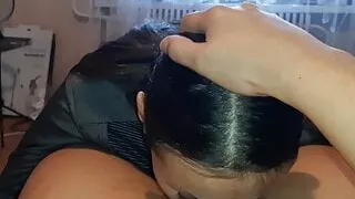 My housekeeper washed the floor, and the girl did cunnilingus