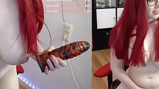 Busty redhead with big ass Rides an alien Dildo