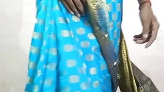 Lovely lingerie hot blue saree fry mom