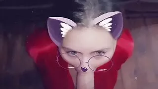 a cutie in a snap sucks her boyfriend's big penis