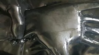 Spit play with latex gloves