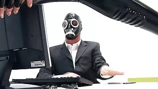 Chesty blonde babe in latex takes a hard shaft