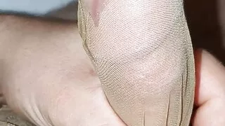 Second cum in new tan stocking