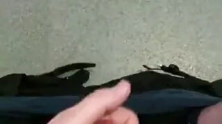 Wanking in public toilets and cum hard