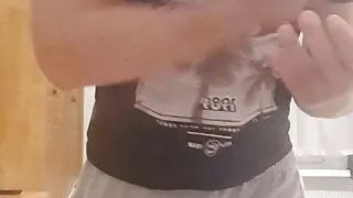 Muscular guy is jerking off and cum