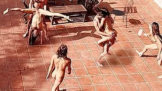 Couple Playing and Fucking in the Courtyard, outside