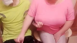 a woman jerks off my cock in the waiting room