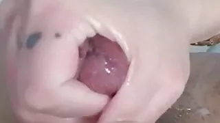 morning masturbation and fresh cumshot by hot trans
