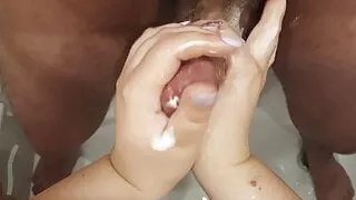Edging handjob from hot busty MILF in the shower