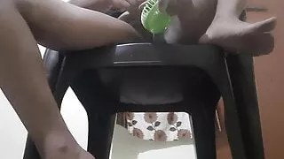 desi Indian housewife gets fingered by a fan on a chair