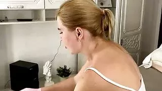 Depilation of a beautiful girl with long slender legs