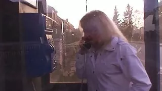 Very old blonde granny rides his young dick