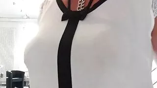 Juli's shirt reveals her boob