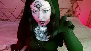 Dimitrescu stepdaughter jerks big dick in gloves till he cum JOI