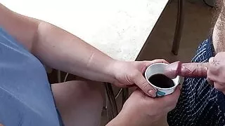 he cums in my coffee glass after jerking off
