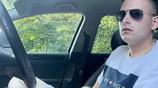 German twinkboy jerks off in the car outside