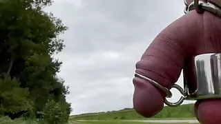 Outside chastity walk, exhibitionism