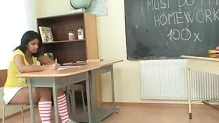 Black coed teen fucked and jizzed by dirty old man