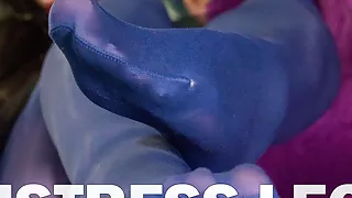 Mistress Feet Tease In Blue Pantyhose And Dangling High Heels