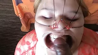 CUM ON FACE in FACIAL BONDAGE SCENE