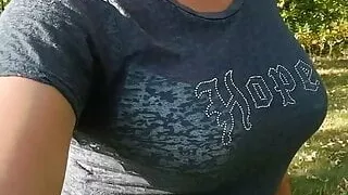 CD at public park quick walk in skirt