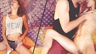 I catch my roommate masturbating and she's got it all wet