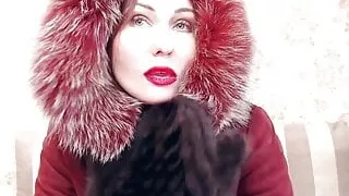 Fur fetish, mommy in fur coat, fur gloves and fur hat