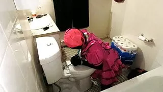 Sissy Maid Shackled to Toilet