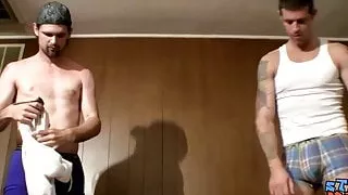 Straight thugs Nolan and Cayden Priar pee and suck big dicks