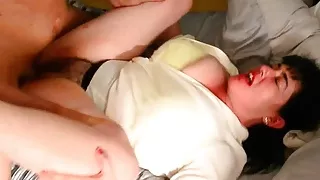 Busty Redhead Juicey Janey gets her hairy pussy creampied