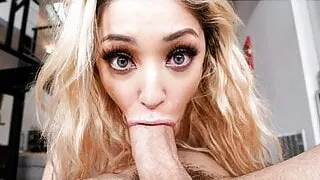 Throated - Petite Gorgeous Blonde Swallows A Huge Cock