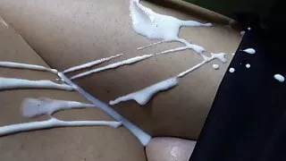 Sperm play on the breasts and legs
