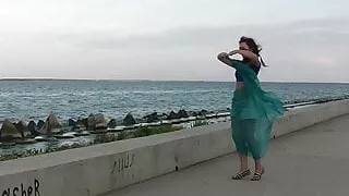 Dancing by Embankment with Blue Shawl