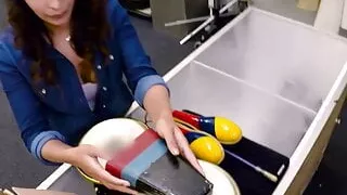 Pawnshop – amateur publicly blows in store before swallowing