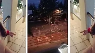 gorgeous shemale shows naked in balcony while smoking