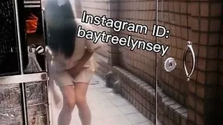 Tgirl at a stranger's door masturbation