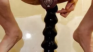 Urethral metal chastity sissygasm ride