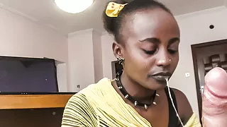 Collared Black Slut Drooling Over Boss' Dick