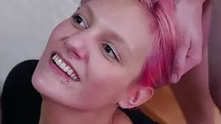 Teen hammered by dildo and domme’s hard dick