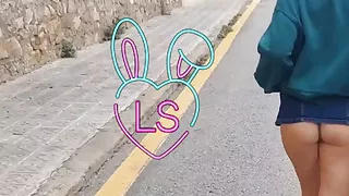 Sexy girl is horny outside and shows her pussy