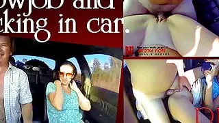 Young slut is hitchhiking. Domination in car. Blowjob in car