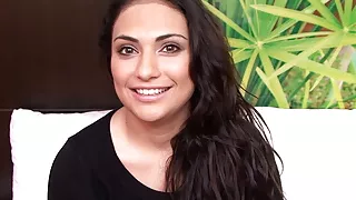 Brunette D cup teen sucks a fat cock POV style