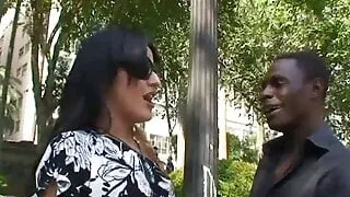 Vollbusige Transe wird interracial gefickt