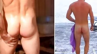 Secretly filming a straight RUSSIAN GUY washing in a sauna