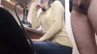 The neighbor jerked off in front of us with her new sex toy