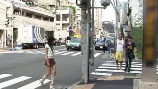 Hairy petite Asian teen in a mini skirt fucks in an fmm threesome